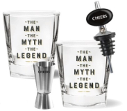 LMBG022 THE MAN 4PC SET 2 SPIRIT GLASSES, JIGGER & POURER