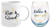 LMMU003 **RISE AND GRIND 360ML MUG & STEMLESS GLASS 600ML GIFT SET