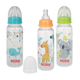 N01123 NUBY 3PK PRINTED BOTTLES 240ml