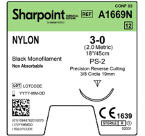 SUTURE NYLON S/POINT 3/0 45CM (A1669N) BOX/12
