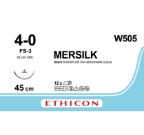 SUTURE SILK 4/0 BLK 45CM (W505) BOX/12