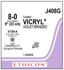 SUTURE VICRYL 8/0 4.2MM (J408G)             BOX/12