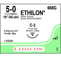 SUTURE NYLON ETHILON 5/0 13MM (668G)     BOX/12