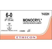 SUTURE MONOCRYL 6/0 UNDYED 70CM (Y432H) BOX/36
