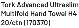 TOWEL ULTRASLIM TORK 21X24CM 150S (170370) CTN/20