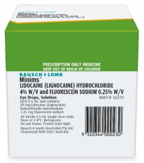MINIMS LIDOCAINE 4% FLUORESC 0.25%    BOX/20