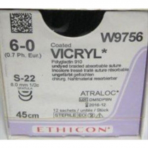SUTURE VICRYL CTD 6/0 8MM 2XS-22 (W9756) BOX/12