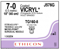 SUTURE VICRYL 7/0 45CM (J576G)     BX/12