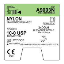 SUTURE NYLON BLACK 10/0  30CM SHARPOINT (A9003N) BX12