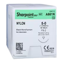 SUTURE NYLON S/POINT 5/0 19MM (A661N) BOX/12