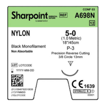 SUTURE NYLON S/POINT 5/0 13MM (A698N) BOX/12