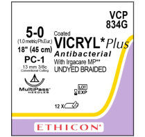 SUTURE VICRYL PLUS 5/0 13MM (VCP834G)     BOX/12