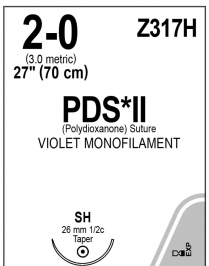 SUTURE ETHICON PDS PLUS VIOLET 2/0 26MM (PDP317H) BX36