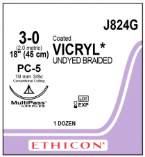 SUTURE VICRYL PLUS 3/0 19MM 45CM (VCP824G)     BOX/12