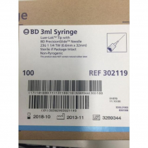 SYRINGE 3ML L/L C/W NEEDLE 23GX1 BD (302118) BOX/100