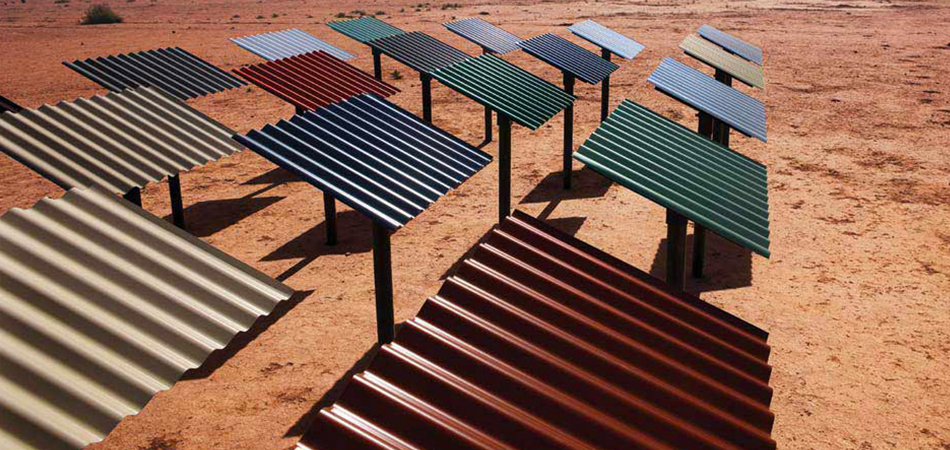 A range of Colorbond&reg; Steel Panels being tested under harsh sunny conditions.