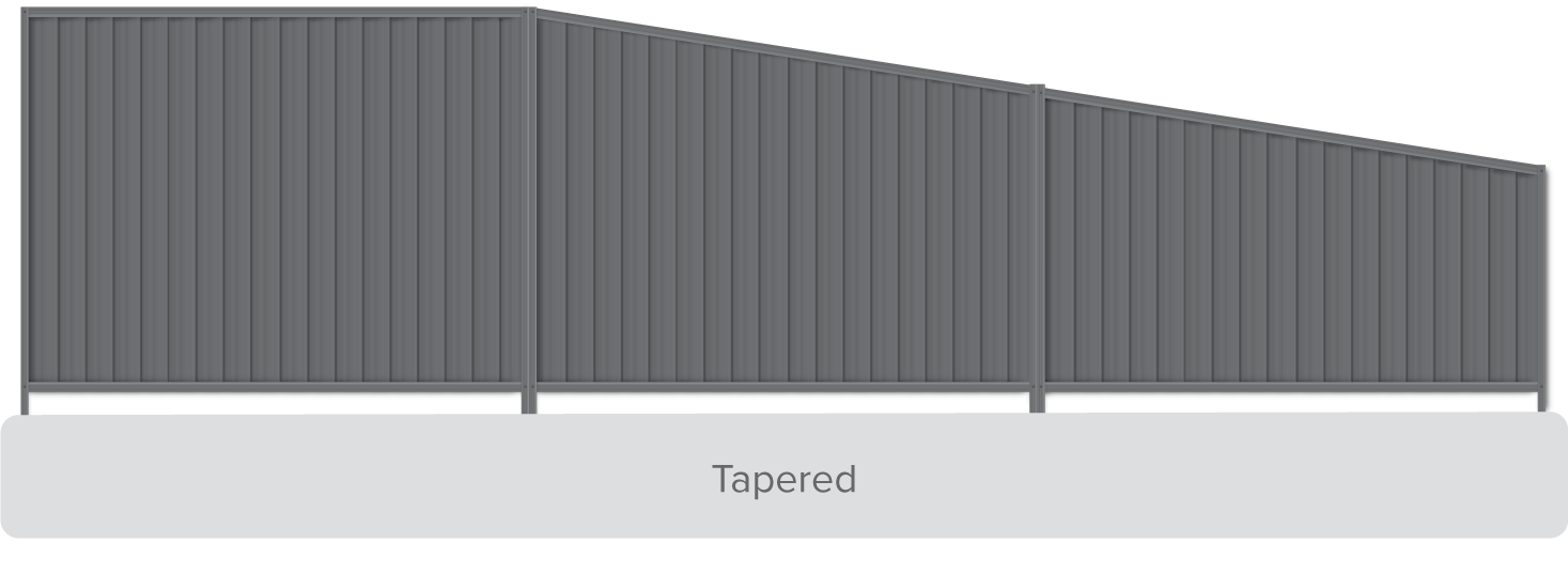 Tapered fence where the end panels are trimmed to slope down to a lower point.