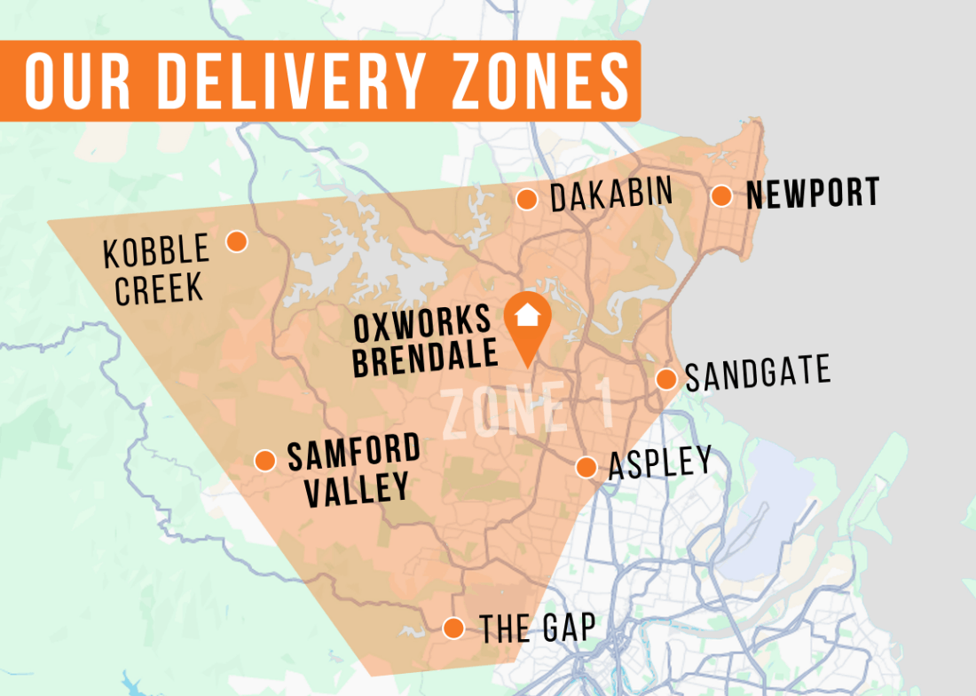 Map of Oxworks Brendale delivery zones.