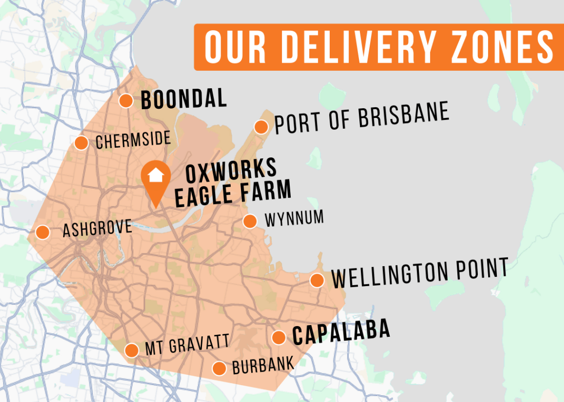 Map of Oxworks Eagle Farm delivery zones.
