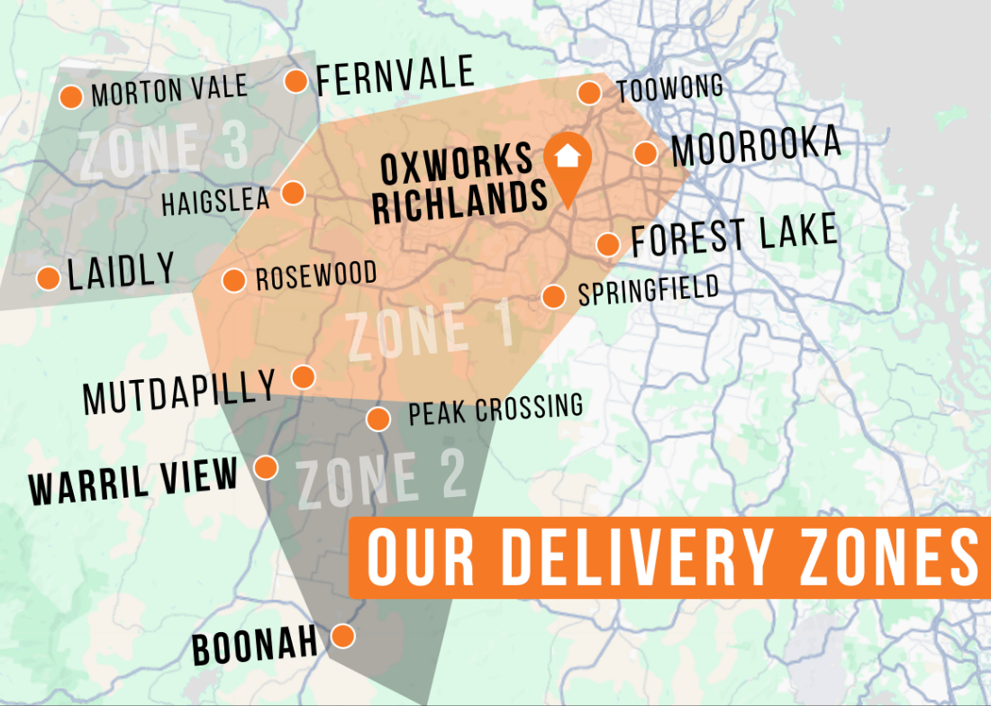 Map of Oxworks Richlands delivery zones.