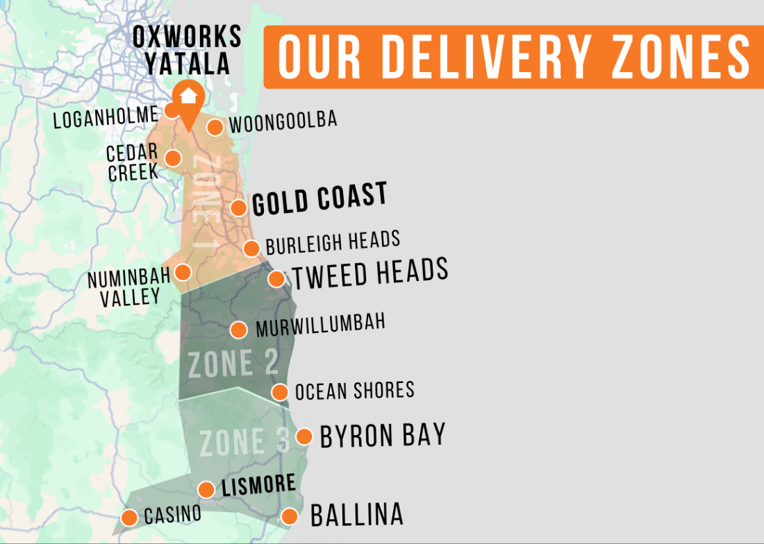 Map of Oxworks Yatala delivery zones