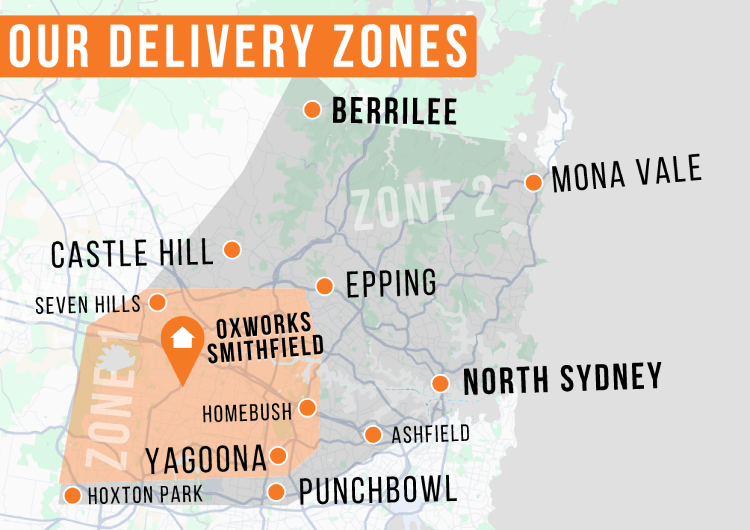 Map of Oxworks Smithfield delivery zones