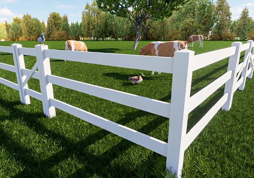 Rural style PVC Fencing surrounding farm animals