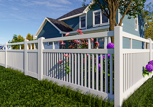 Bridgehampton style PVC Fence surrounding a house