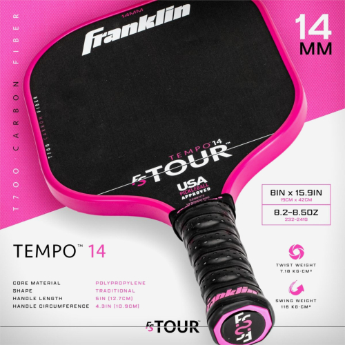Franklin FS Tour Tempo Pickleball Paddle - 14mm Pink