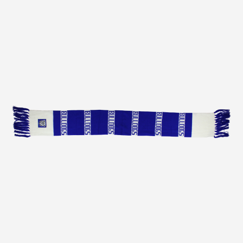 Two Tone Blue and White Scarf laid flat and featuring the 2026 Canterbury Bulldogs Team Logo