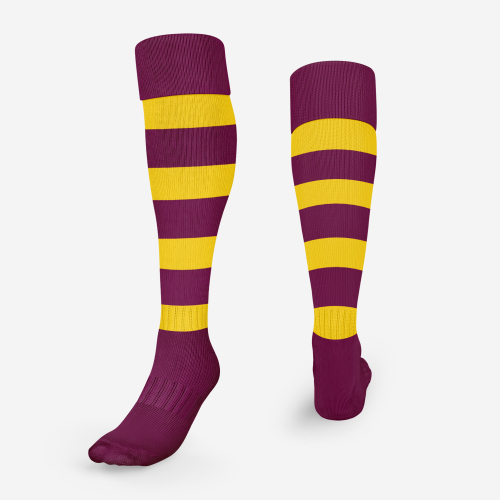 Maroon Top Gold Hoop Football Socks
