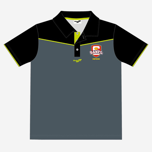 SANFL Senior Umpiring Training Tee in grey and black with a lime green trim