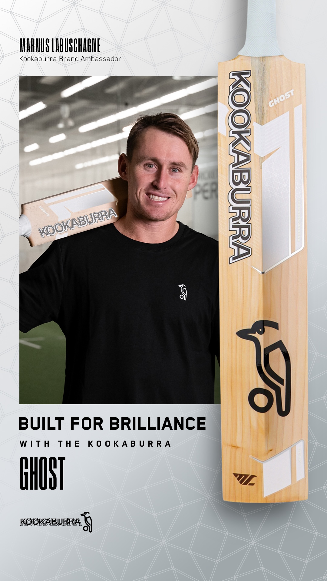 Kookaburra Brand Ambassador - Marnus Labuschagne holding his bespoke 2026 Ghost Pro Players Cricket Bat
