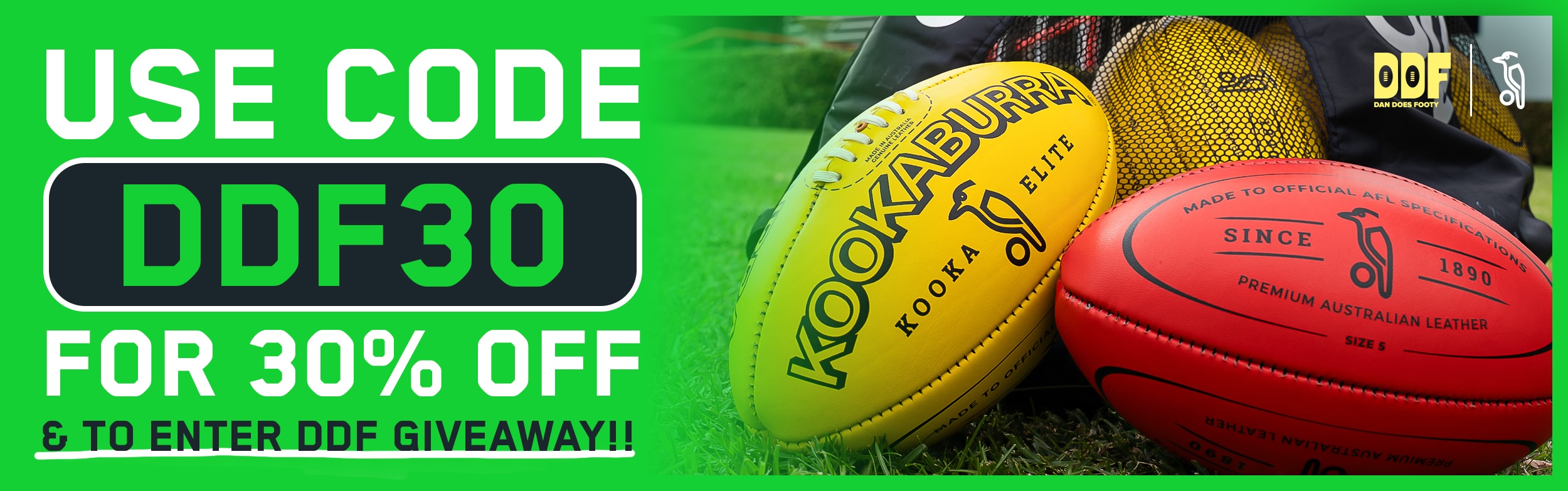 Kookaburra Sport x Dan Does Footy 2026 Promo Code Callout Banner - Desktop