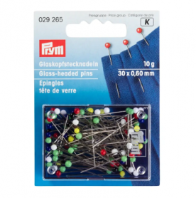 GLASS-HEADED PINS, 0.60 X 30MM, MULTI-COLOUR, 10G