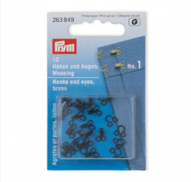 SPRING HOOKS AND EYES, SIZE 1, BLACK, CARD