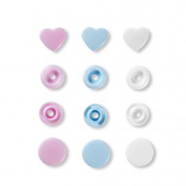 COLOUR SNAP FASTENER, PRYM LOVE, HEART, 12.4MM, ROSE/GREEN/LIGHT BLUE