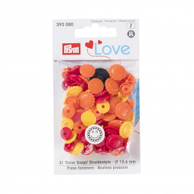 COLOUR SNAP FASTENER, PRYM LOVE, FLOWER, 13.6MM, YELLOW/RED/ORANGE