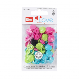 COLOUR SNAP FASTENER, PRYM LOVE, FLOWER, 13.6MM, TURQUOISE/GREEN/PINK