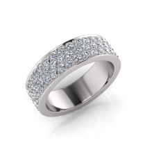 Flat Three Row Pave Set Round Wedding Band