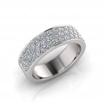 Flat Three Row Pave Set Round Wedding Band