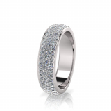 Rounded Three Row Pave Set Round Wedding Band