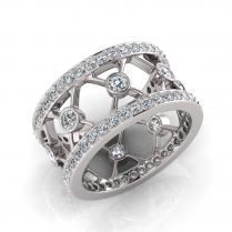 Rub-over And Pave Round Cross Wedding Band