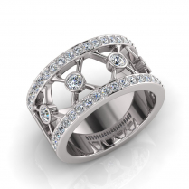 Rub-over And Pave Round Cross Wedding Band