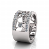 Rub-over And Pave Round Cross Wedding Band