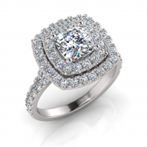 Cushion Double Halo Scalloped Set Split Ring