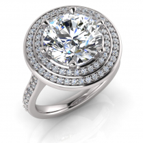 Round Claw Set & Double Halo Pave Set Ring