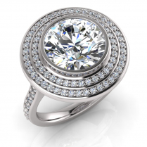 Round Bezel Set & Double Halo Pave Set Ring