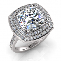 Cushion Claw Set & Double Halo Pave Set Ring