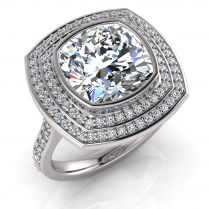 Cushion Bezel Set & Double Halo Pave Set Ring
